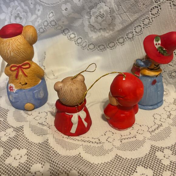 Vintage Jasco Set of 4 Porcelain Ornaments Bear Dog Drummer Girl Christmas - Picture 4 of 5